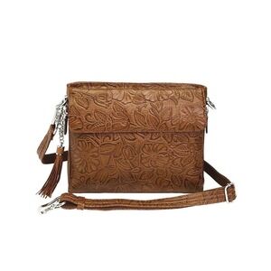 Gun Tote'n Mama Tooled American Cowhide Concealed Carry Clutch Tan GTM-22/TN